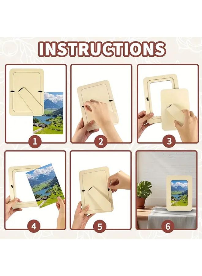 4pcs Vintage Wooden Photo Frame Set Floral Animal Designs Beige Brown Home Decor Gift - Image 5